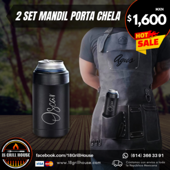 Mandil parrillero y porta lata de acero inoxidable 18 Grill House